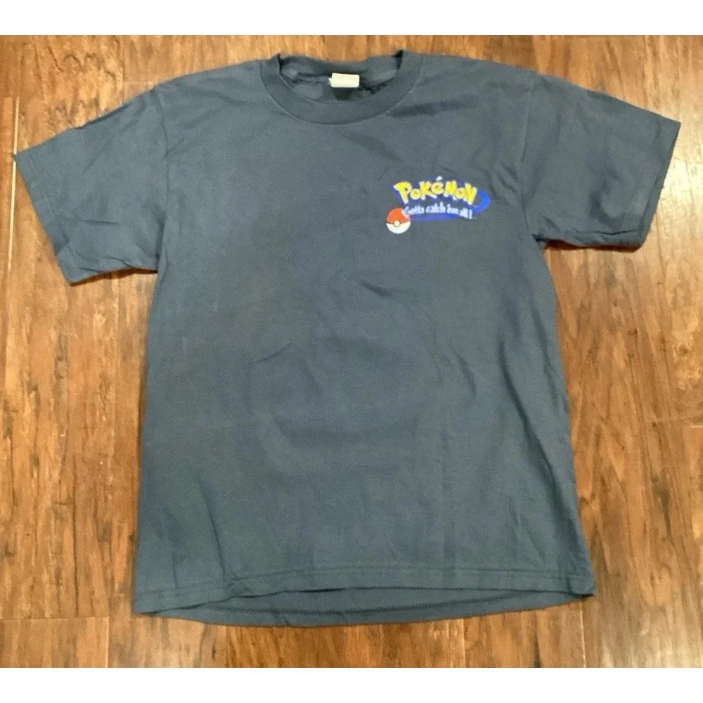 Pokemon T-Shirt Vintage 1999 Youth Size L Blue Graphic Print Double Sided Cotton